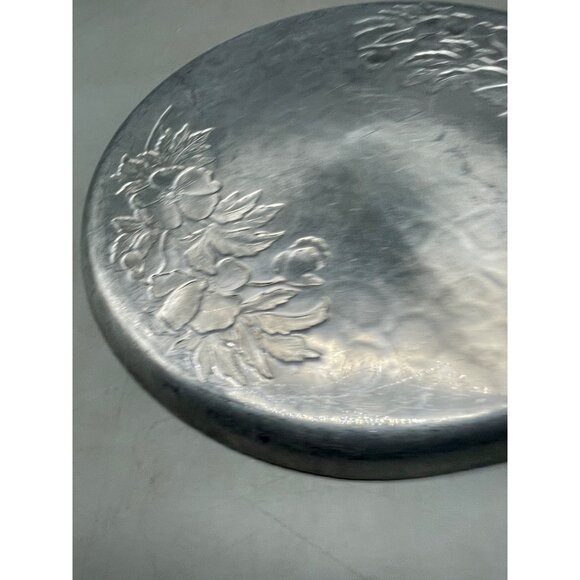 metal circle tray platter embossed with floral lip 11.5x1" READ - Picture 8 of 9